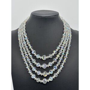 Vintage Crystal Aurora Borealis Graduated Four Strand Necklace and Earrings Set